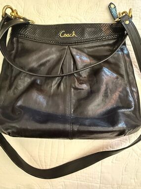 Coach Black Leather Shoulder Bag with Gold Accents